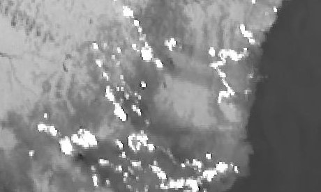 Thermal anomalies from Band 07: active fires as bright white pixels